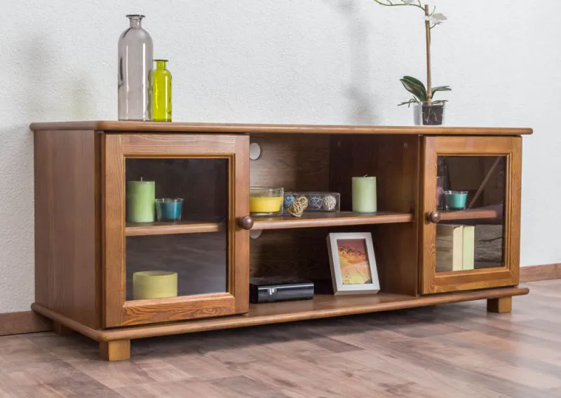 TV-Unterschrank Kiefer Vollholz massiv Eichefarben 004 - Abmessung 55 x 136 x 47 cm (H x B x T)