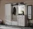 Garderobe | Kleiderschrank | Farbe: Kaschmir / Schwarz | Spiegel | Sitzgelegenheit | 4 Haken | Maße: 180 x 32 x 203 cm | 2 Schubladen | gepolstertes Paneel