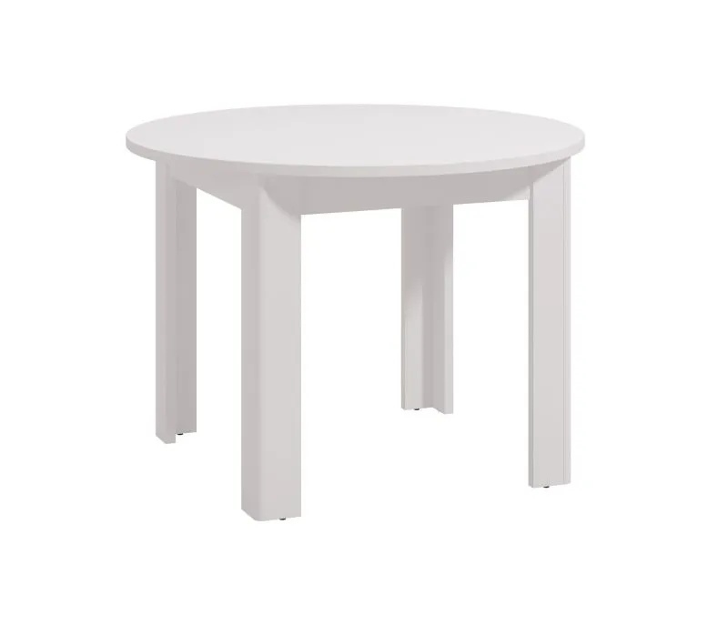 Weißes Esstisch Valevo 02, ABS-Kantenschutz, 106,5 x 106,5 cm groß, runder Tisch, stabil, für Esszimmer