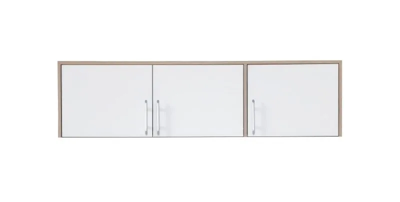 Schrankaufsatz Hannut 02, Farbe: Weiß / Eiche - Abmessungen: 40 x 150 x 56 cm (H x B x T)
