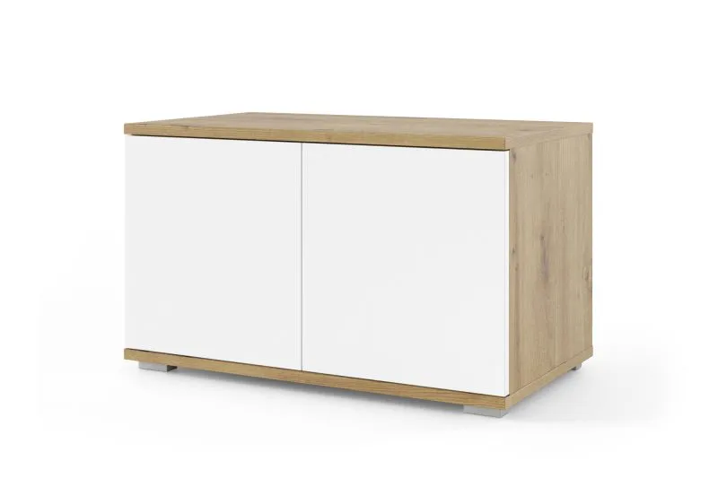Schlichter Schuhschrank Jaralillo 03, zwei Türen, Farbe: Eiche Artisan / Weiß, Push-to-open Funktion, vier Fächer, Maße: 42 x 70 x 40 cm