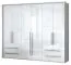 Großer Kleiderschrank | 6 Drehtüren | 4 Schubladen | 5 Fächer | mit 3 Kleiderstangen | 277 cm breit | Farbe: Weiß Abbildung