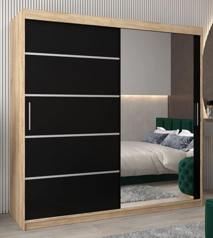 2 Meter breiter Kleiderschrank mit 2 Türen | Farbe: Schwarz Abbildung