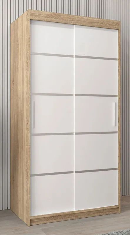 1 Meter breiter Kleiderschrank mit 2 Türen | Farbe: Sonoma Eiche / Weiß Abbildung