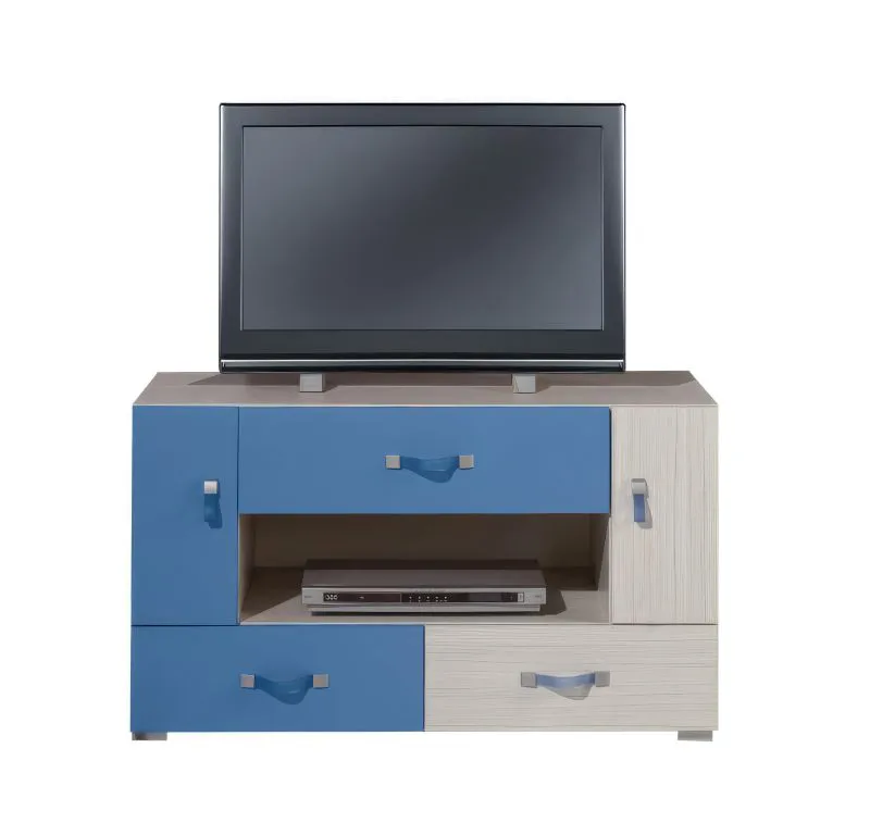 Jugendzimmer - TV - Unterschrank "Felipe" 09, Blau / Weiß - Abmessungen: 58 x 100 x 50 cm (H x B x T)