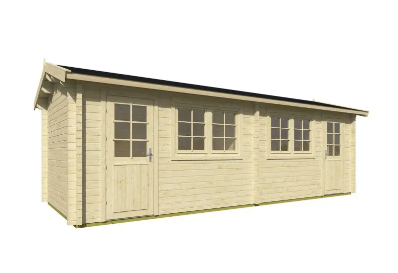 Gartenhaus mit Fenster und Tür aus Isolierglas, inkl. Fußboden, aus nordischen Fichtenholz, 70 mm Blockbohlenhaus, Grundfläche: 21,75 m², Außenmaße: 300 x 725 cm, Satteldach