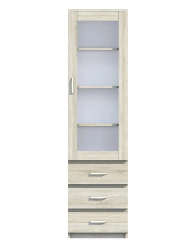 Vitrine Pamulang 01, Farbe: Sonoma Eiche - Abmessungen: 200 x 52 x 40 cm (H x B x T)