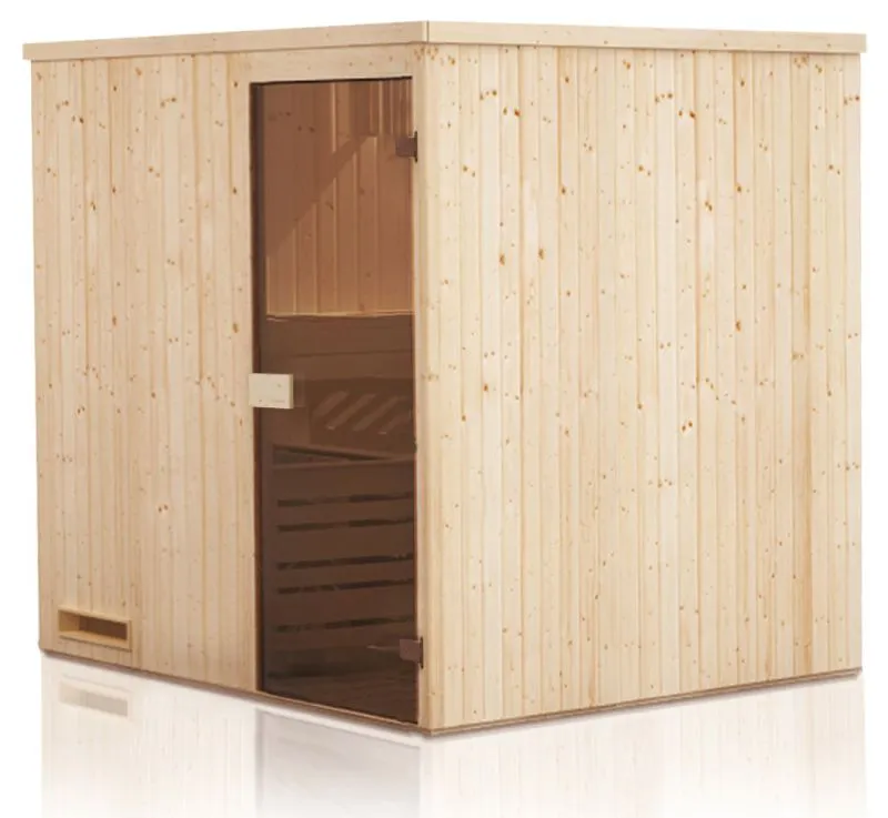 Elementsauna Kawir 68 mm mit Dachkranz - Außenmaße (B x T x H): 194 x 144 x 199 cm
