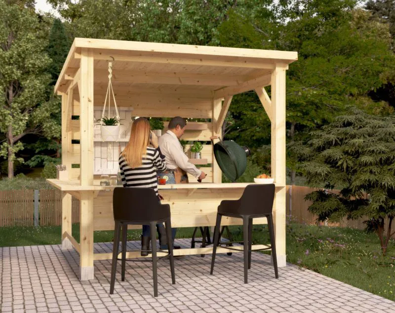 Outdoorküche Cookingflair | Außenküche | Gartenküche | Fichten- und Kiefernholz | 242 x 200 x 240 cm | inkl. Arbeitsplatte