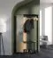Große Garderobe mit 3 Haken Nandera 01, Farbe: Eiche / Schwarz, mit eingebautem Spiegel, gute Stabilität, Maße: 184 x 108,5 x 34 cm, für Vorraum