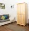 Kleiderschrank | 2 Drehtüren | 4 Fächer | mit Kleiderstange | 80 cm breit | Massivholz | Farbe: Natur Abbildung