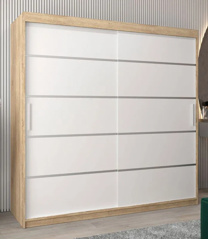 2 Meter breiter Kleiderschrank mit 2 Türen | Farbe: Sonoma Eiche / Weiß Abbildung