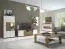 Vitrine Manase 05, Farbe: Eiche Braun / Weiß Hochglanz - 150 x 77 x 41 cm (H x B x T)