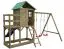 Spielturm S19A inkl. Wellenrutsche, Doppelschaukel-Anbau, Balkon, Sandkasten und Holzleiter - Abmessungen: 378 x 369 cm (B x T)