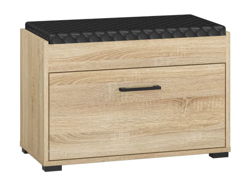 Sitzbank mit Stauraum / Schuhschrank Vacaville 03, Farbe: Sonoma Eiche hell - Abmessungen: 48 x 70 x 34 cm (H x B x T), mit 2 Türen und 3 Fächern