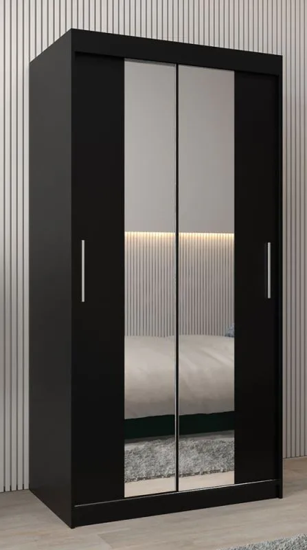 1 Meter breiter Kleiderschrank mit 2 Türen | Farbe: Schwarz Abbildung