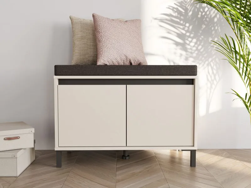 Sitzbank mit Stauraum | 2 Drehtüren | Schuhschrank | Farbe: Kaschmir | inkl. Sitzkissen | Maße: 80 x 40 x 57 cm | für den Eingangsbereich
