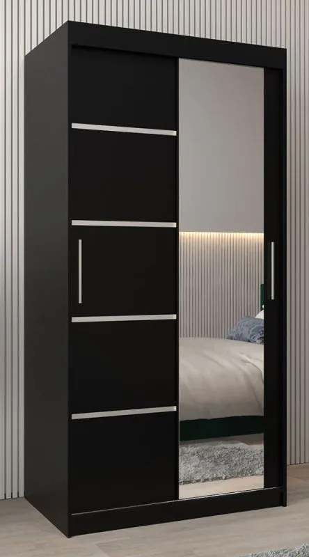 1 Meter breiter Kleiderschrank mit 2 Türen | Farbe: Schwarz Abbildung