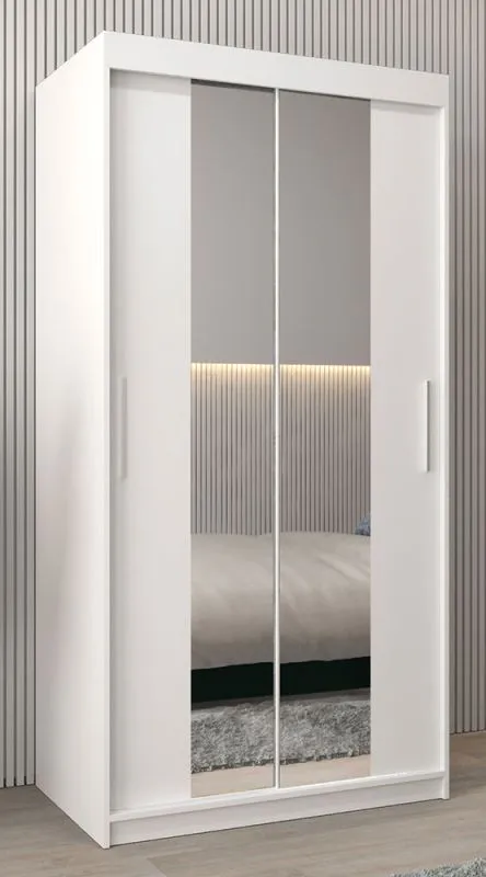 1 Meter breiter Kleiderschrank mit 2 Türen | Farbe: Weiß Abbildung
