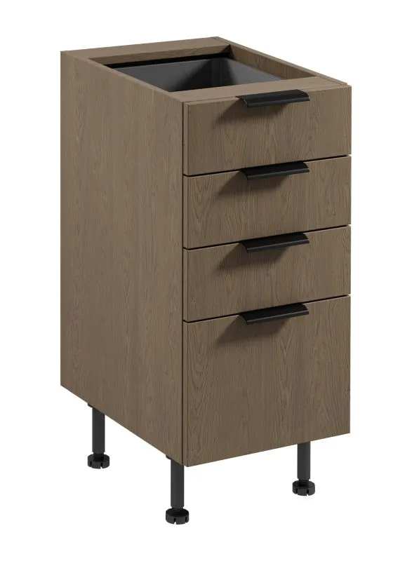 Küchenunterschrank | 4 Schubladen | Farbe: Eiche Baltic Storm | Soft-Close Funktion | 40 x 52 x 87 cm | Metallgriffe | verstellbare Beine | hochwertig Verarbeitet