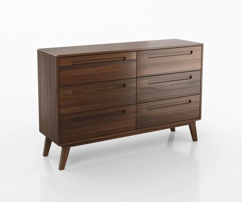 Kommode mit sechs Schubladen Engordany 02 | Buche Vollholz massiv | lackiert | Farbe: Walnuss | Maße: 90 x 140 x 39 cm | Soft-Close-Funktion | für Wohnzimmer