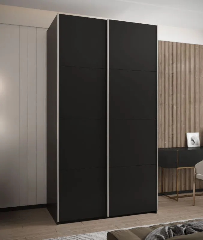 Kleiderschrank / Schiebetürenschrank | 245,5 x 130 x 64 cm | 2 Kleiderstangen | 6 Einlegeböden | 6 Fächer | 2 Schiebetüren | Farbe: Schwarz | Soft-Close