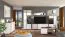 TV-Schrank / TV-Board mit zwei Türen Kanjiza 05, Farbe: Eiche Flagstaff / Weiß / Weiß Hochglanz, zwei Schubladen, vier Fächer, Maße: 59,5 x 162 x 40 cm