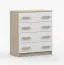 Kommode 80 cm breit| Weiß / Sonoma Eiche | Smolikas 07 | 90 x 80 x 40 cm | 4 Schubladen | braune Holzgriffe | Kinder | Jugend