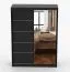 Schiebetürenschrank / Kleiderschrank | Spiegel | 200 x 150 x 61 cm | Schwarz | Bucegi 32 | 2 Türen | 6 Fächer | Griffe: Aluminium | Kleiderstange