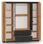 Großer Kleiderschrank mit zwei Schubladen Dagali 01, Farbe: Eiche / Schwarz, 2 Spiegeltüren, Soft-Close-System, ABS-Kantenschutz, modern und elegant