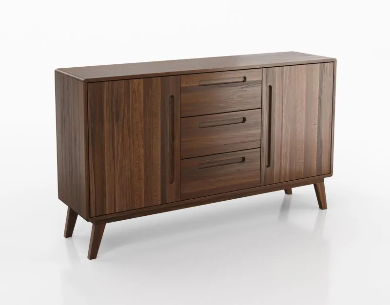 Sideboard / Kommode Engordany 03 | Buche Vollholz massiv | Farbe: Walnuss | lackiert | zwei Türen | Soft-Close-Funktion | drei Schubladen | vier Fächer