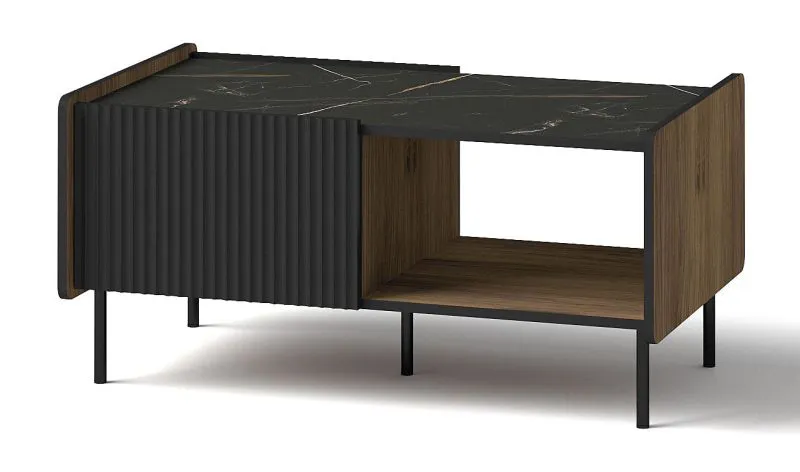 Couchtisch Mairenke 11, Farbe: Walnuss / Schwarz matt - Abmessungen: 99 x 58 x 47 cm (B x T x H)
