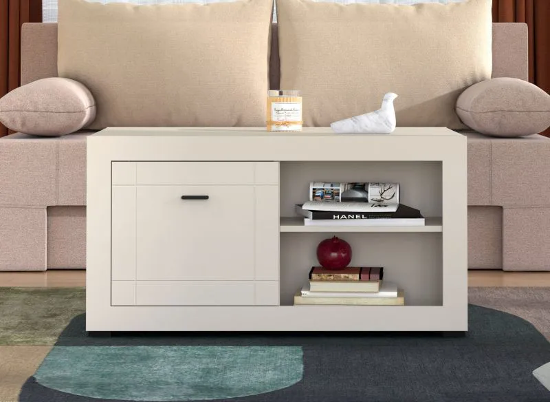 Couchtisch | Farbe: Kaschmir | Metallgriffe | Kaffeetisch | 2 Drehtüren | ABS-Kanten | 4 Fächer | Maße: 101 x 58 x 53,5 cm | klassisch und funktional