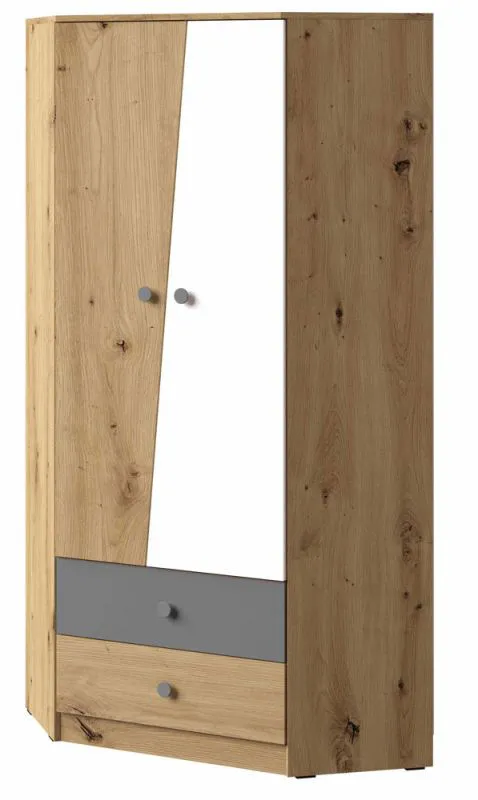 87 cm breiter Kleiderschrank mit 2 Türen, 4 Fächern und 2 Schubladen | Farbe: Eiche | Tiefe: 87 cm Abbildung