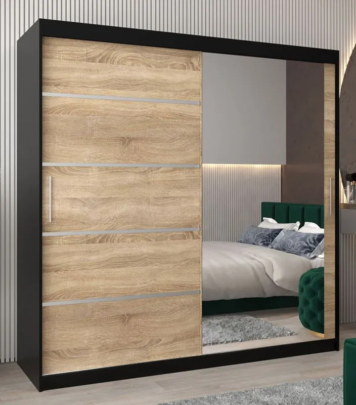 2 Meter breiter Kleiderschrank mit 2 Türen | Farbe: Schwarz Abbildung