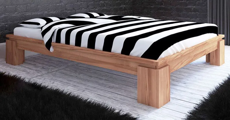 Buche-Bett massiv | 90 x 200 cm | Kernbuche | Geölt | Natur Abbildung