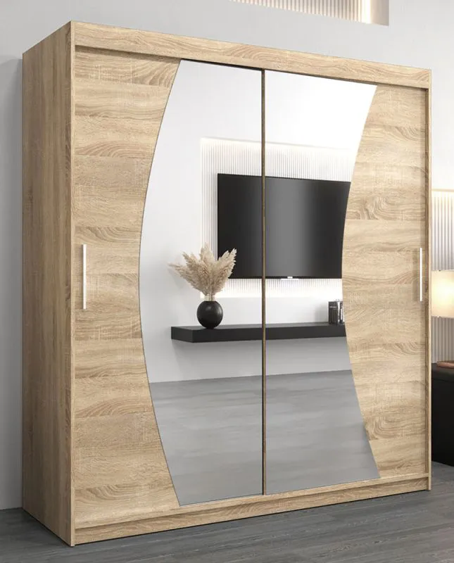 Schiebetürenschrank / Kleiderschrank Combin 04 mit Spiegel, Farbe: Eiche Sonoma - Abmessungen: 200 x 180 x 62 cm (H x B x T)
