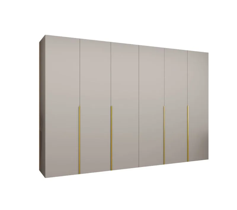 Kleiderschrank mit vier Kleiderstangen Eiger 55, Farbe: Kaschmir, 3 Meter breit, vier Fächer, vier Türen, Soft-Close-Funktion, Griffe: Gold, für Schlafzimmer