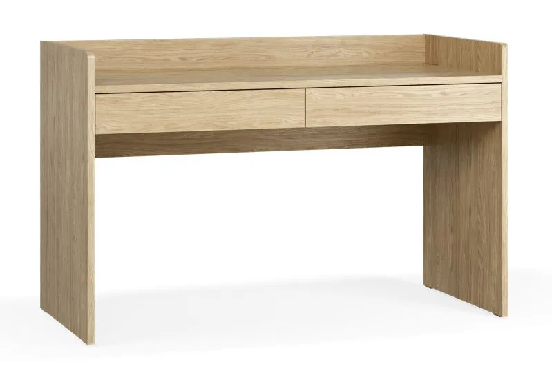 Schreibtisch | 2 geräumige Schubladen | schlichtes Design | Farbe: Eiche | Soft-Close-Funktion | Maße: 137 x 60 x 86,5 cm | ABS-Kantenschutz