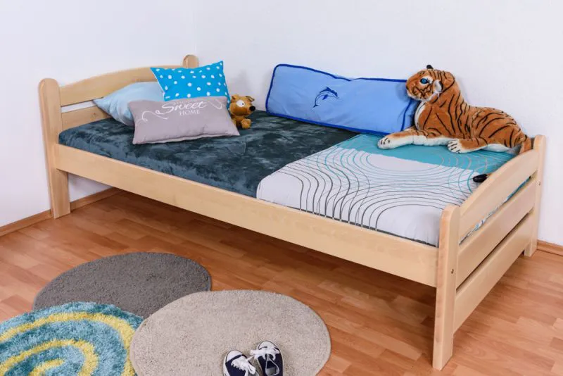 Kinderbett / Jugendbett Buche massiv Vollholz natur 118, inkl. Lattenrost - 90 x 200 cm (b x L)