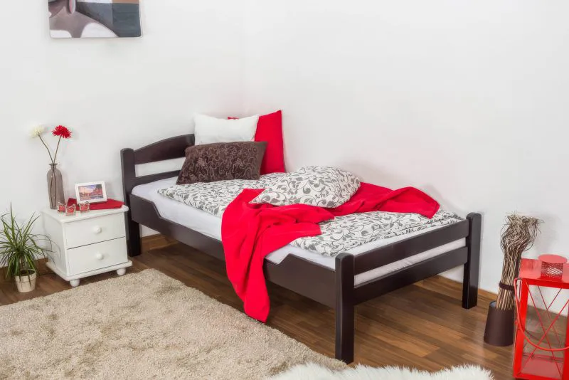 Einzelbett "Easy Premium Line" K1/2n, Buche Vollholz massiv schokobraun lackiert - Liegefläche: 90 x 200 cm