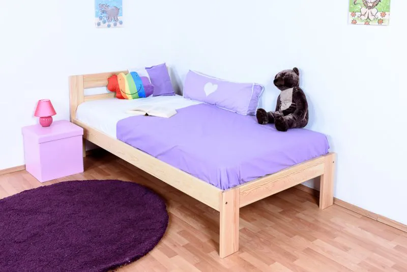 Kinderbett / Jugendbett Kiefer massiv Vollholz natur 74, inkl. Lattenrost - 100 x 200 cm (B x L) 