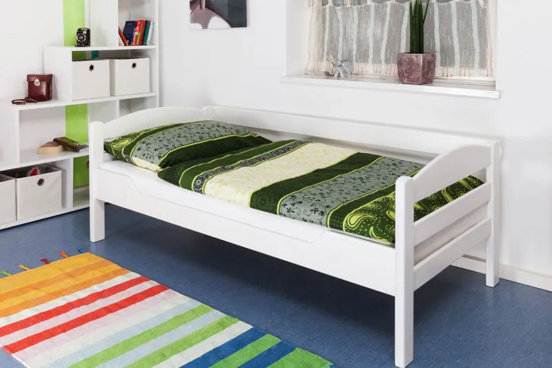 Bettrahmen für Kinder / Kinderzimmer-Bett 90 x 200 cm | Massivholz: Buche | Weiß Lackiert | besonders hohe Qualität Abbildung