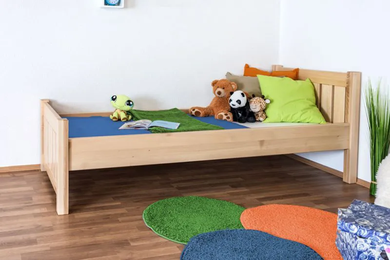 Kinderbett 80 x 200 cm | Massivholz: Buche | Natur Lackiert Abbildung