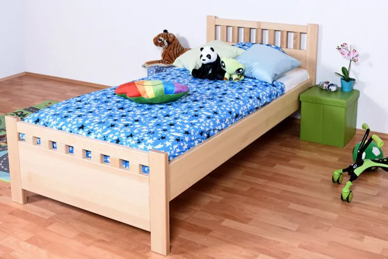 Kinderbett 100 x 200 cm | Massivholz: Buche | Natur Lackiert Abbildung