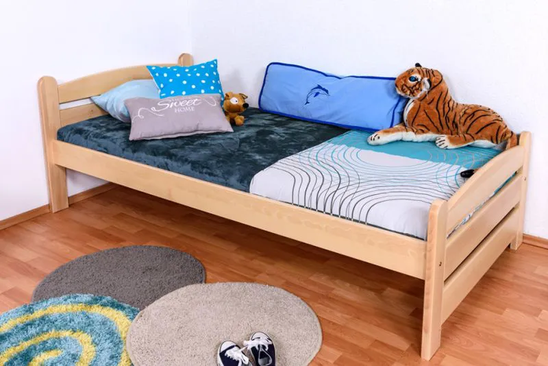 Kinderbett 90 x 200 cm | Massivholz: Buche | Natur Lackiert Abbildung