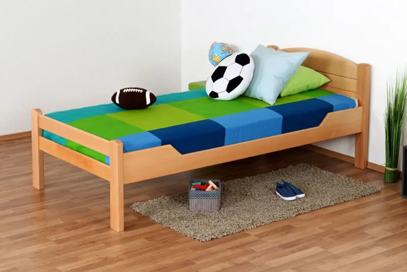 Bettrahmen für Kinder / Kinderbett 90 x 190 cm | Massivholz: Buche | Natur Lackiert | besonders hohe Qualität Abbildung