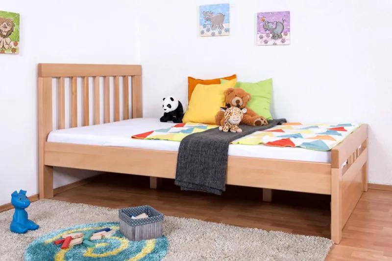 Bettrahmen für Kinder / Kinderbett 120 x 200 cm | Massivholz: Buche | Natur | besonders hohe Qualität Abbildung