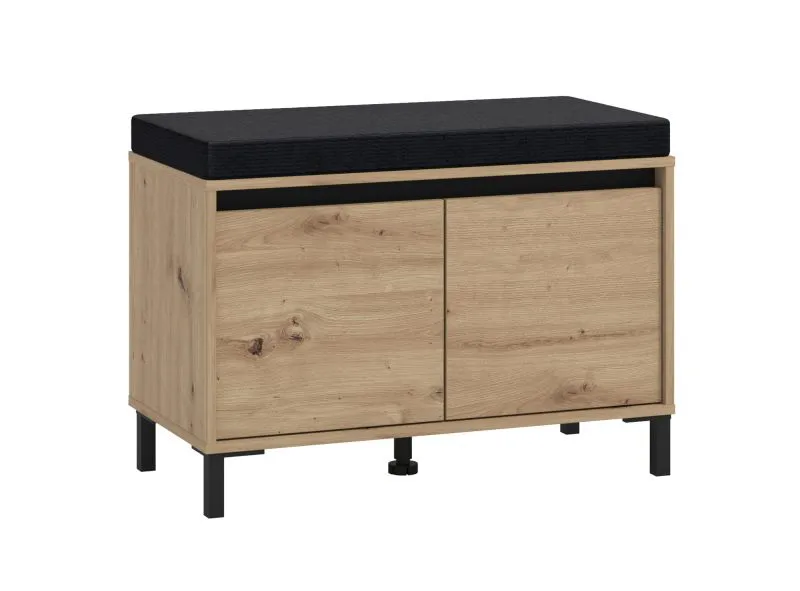 Sitzbank mit Stauraum | 2 Drehtüren | Schuhschrank | Farbe: Eiche Artisan | inkl. Sitzkissen | Maße: 80 x 40 x 57 cm | für den Eingangsbereich