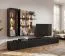 Wohnwand | 3 Meter lang | Farbe: Schwarz / Eiche Vicking | geriffelte Front | inkl. Integrierte LED-Beleuchtung | 1 Vitrine | 2 Wandregale | 300 x 45 x 160 cm